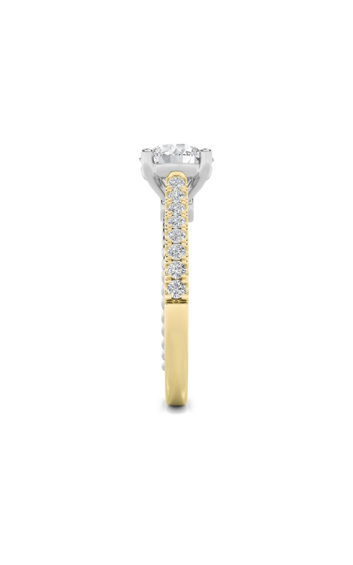 2Cttw Round Shaped Lab Grown Diamond (F/VS) Two Tone Accented Rope Design Engagement Ring in 14K Gold