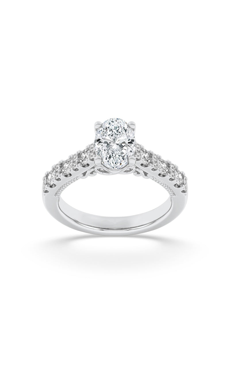 2Cttw Oval Shaped Lab Grown Diamond (F/VS) Accented Milgrain Engagement Ring in 14K Gold