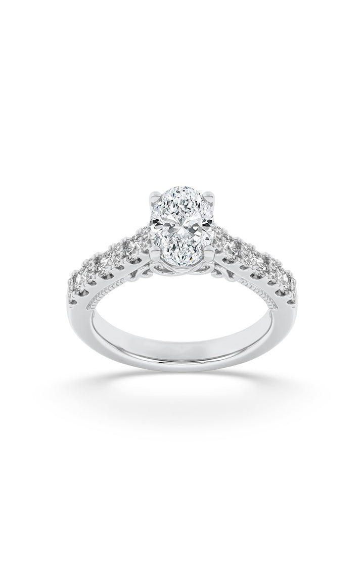 2Cttw Oval Shaped Lab Grown Diamond (F/VS) Accented Milgrain Engagement Ring in 14K Gold