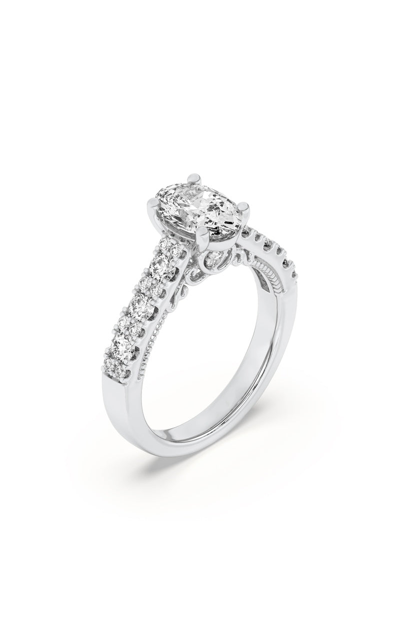 2Cttw Oval Shaped Lab Grown Diamond (F/VS) Accented Milgrain Engagement Ring in 14K Gold