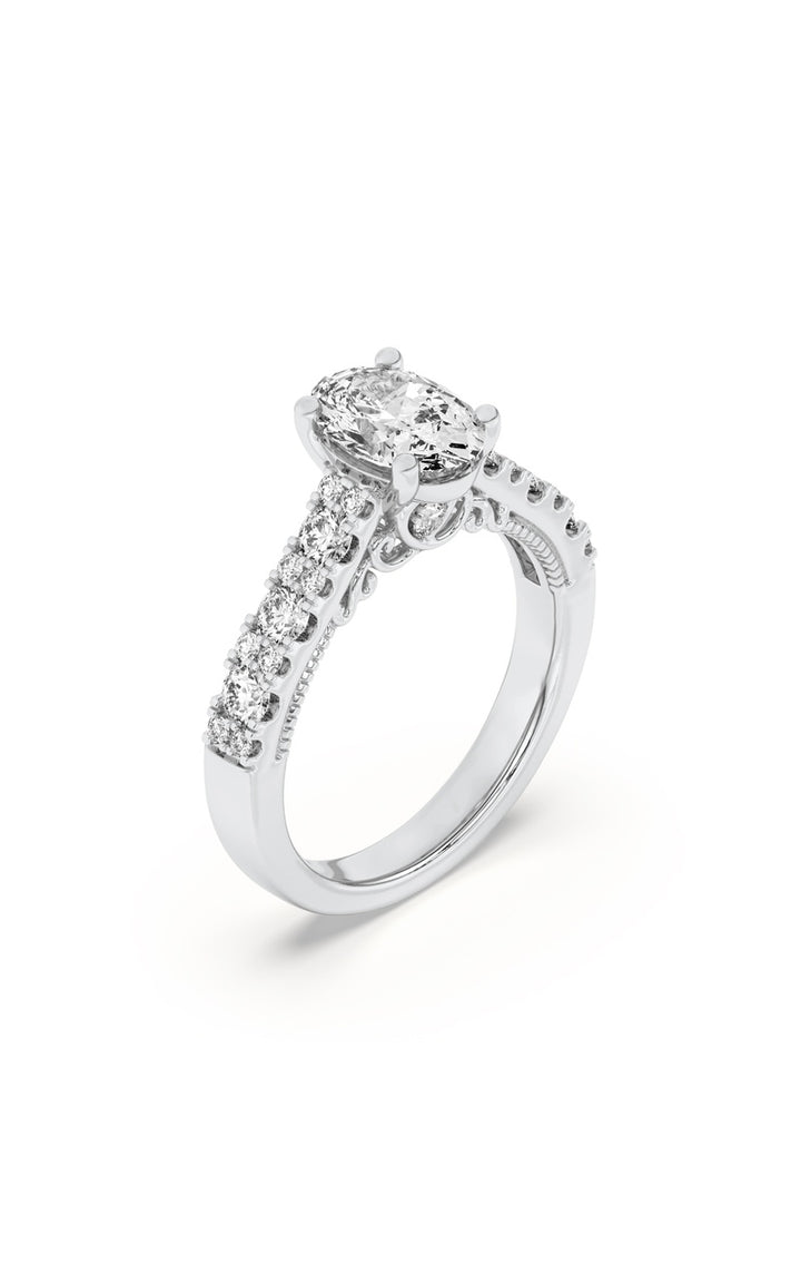 2Cttw Oval Shaped Lab Grown Diamond (F/VS) Accented Milgrain Engagement Ring in 14K Gold