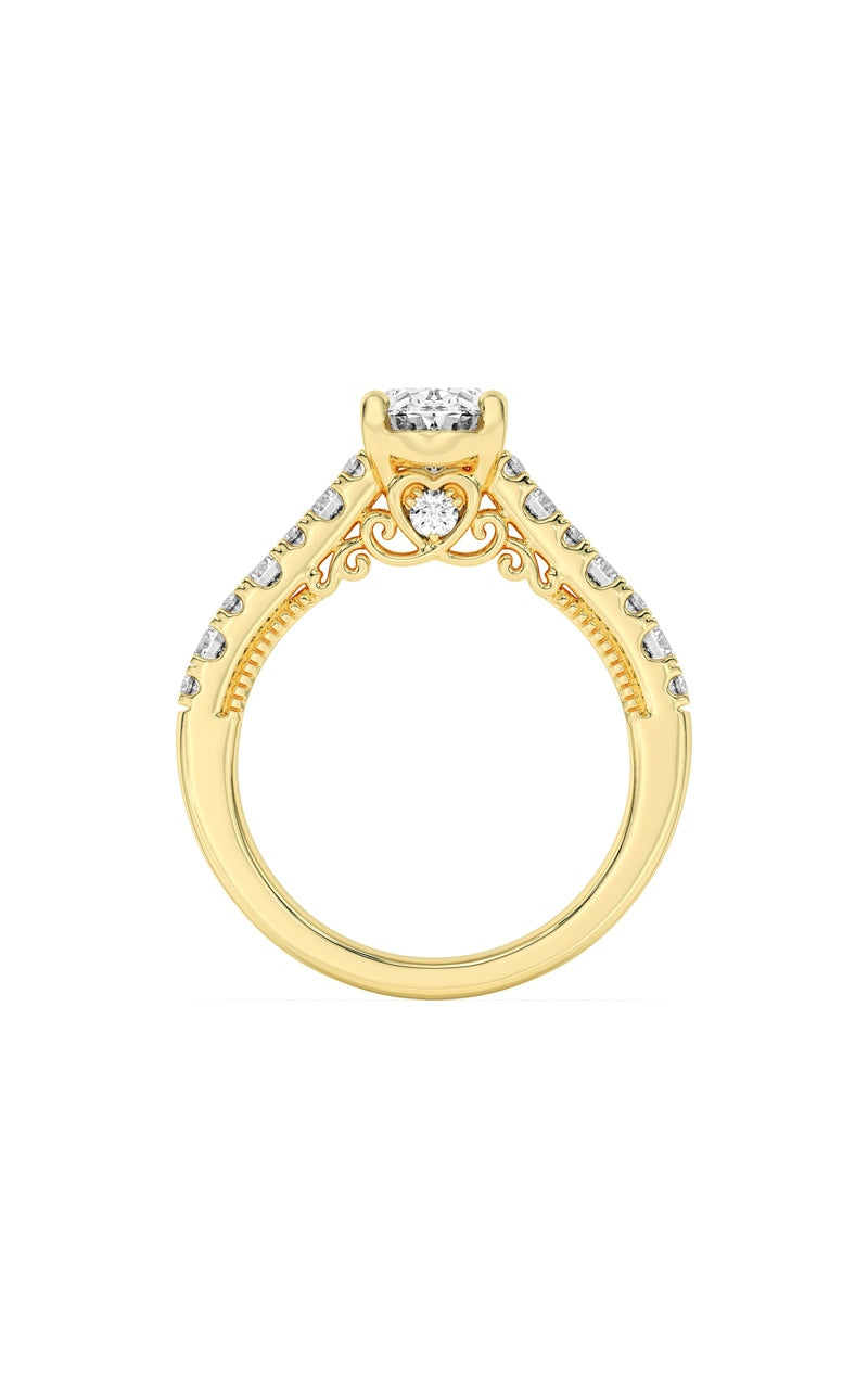 2Cttw Oval Shaped Lab Grown Diamond (F/VS) Accented Milgrain Engagement Ring in 14K Gold