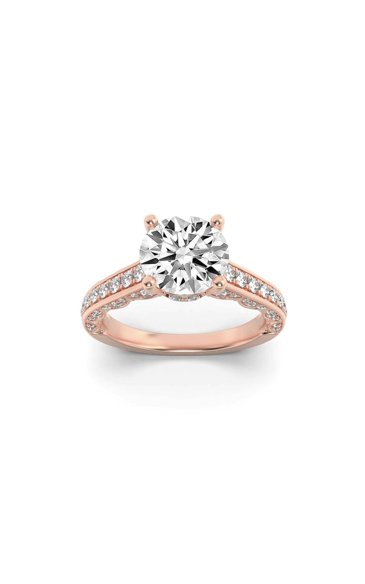 2CTW Round Shaped Lab Grown Diamond (F/VS) Accented Engagement Ring in 14K Gold
