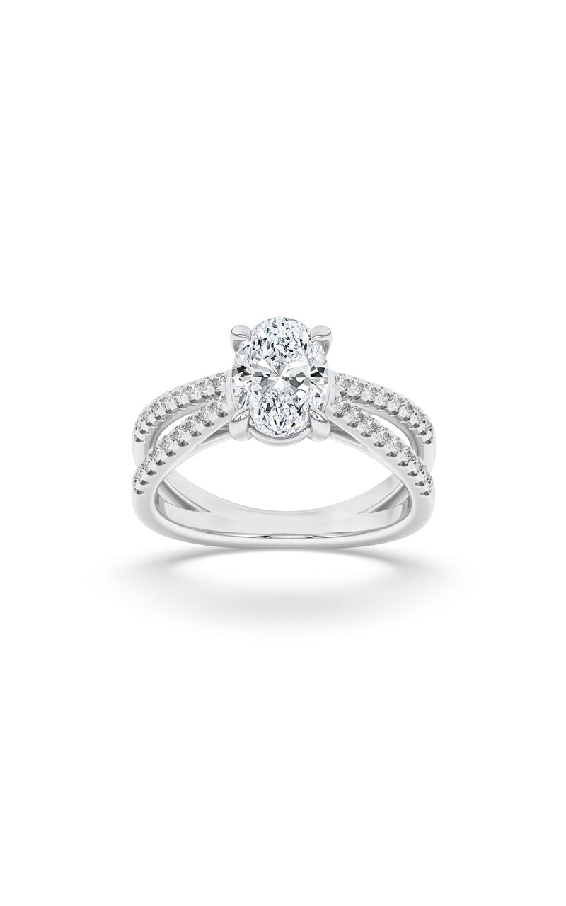 2Cttw Oval Shaped Lab Grown Diamond (F/VS) Cross Shank Accented Engagement Ring in 14K Gold
