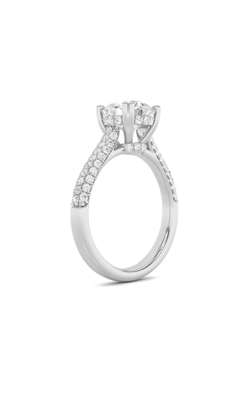3CTW Round Shaped Lab Grown Diamond (F/VS) Triple Row Accented Engagement Ring in 14K Gold