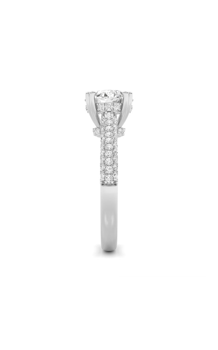 3Cttw Round Shaped Lab Grown Diamond (F/VS) Triple Row Accented Engagement Ring in 14K Gold