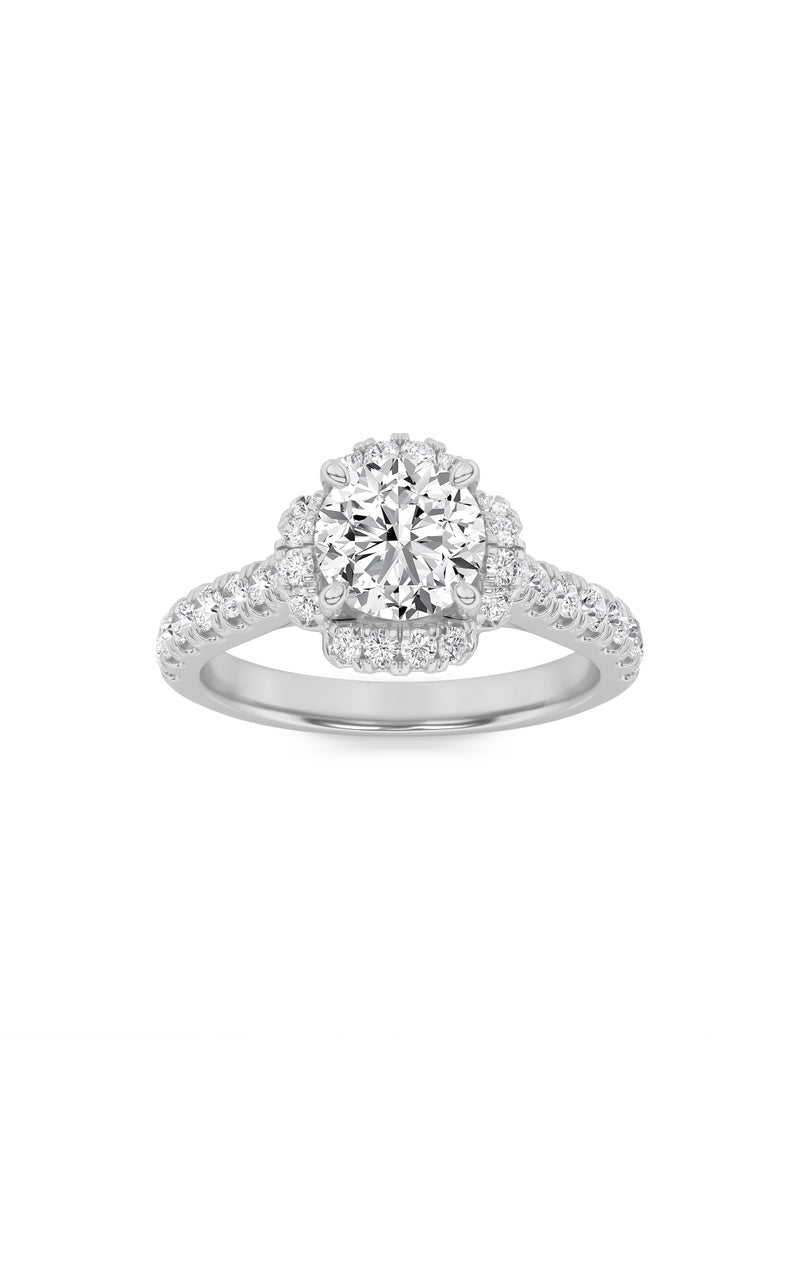 1.5Cttw Round Shaped Lab Grown Diamond (F/VS) Halo Accented Engagement Ring in 14K Gold