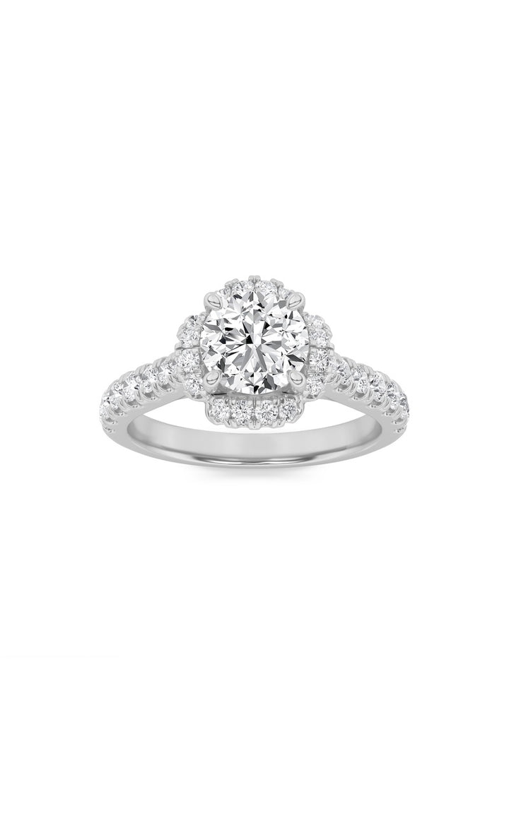 1.5Cttw Round Shaped Lab Grown Diamond (F/VS) Halo Accented Engagement Ring in 14K Gold