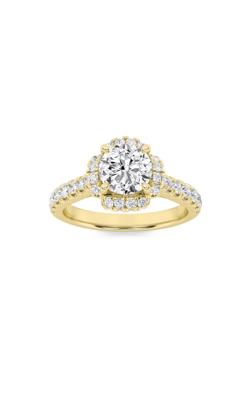 1.5Cttw Round Shaped Lab Grown Diamond (F/VS) Halo Accented Engagement Ring in 14K Gold