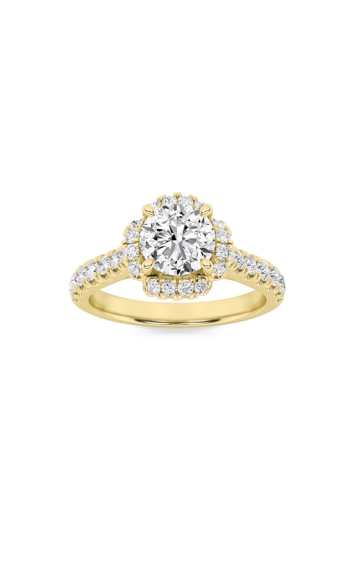 1.5Cttw Round Shaped Lab Grown Diamond (F/VS) Halo Accented Engagement Ring in 14K Gold