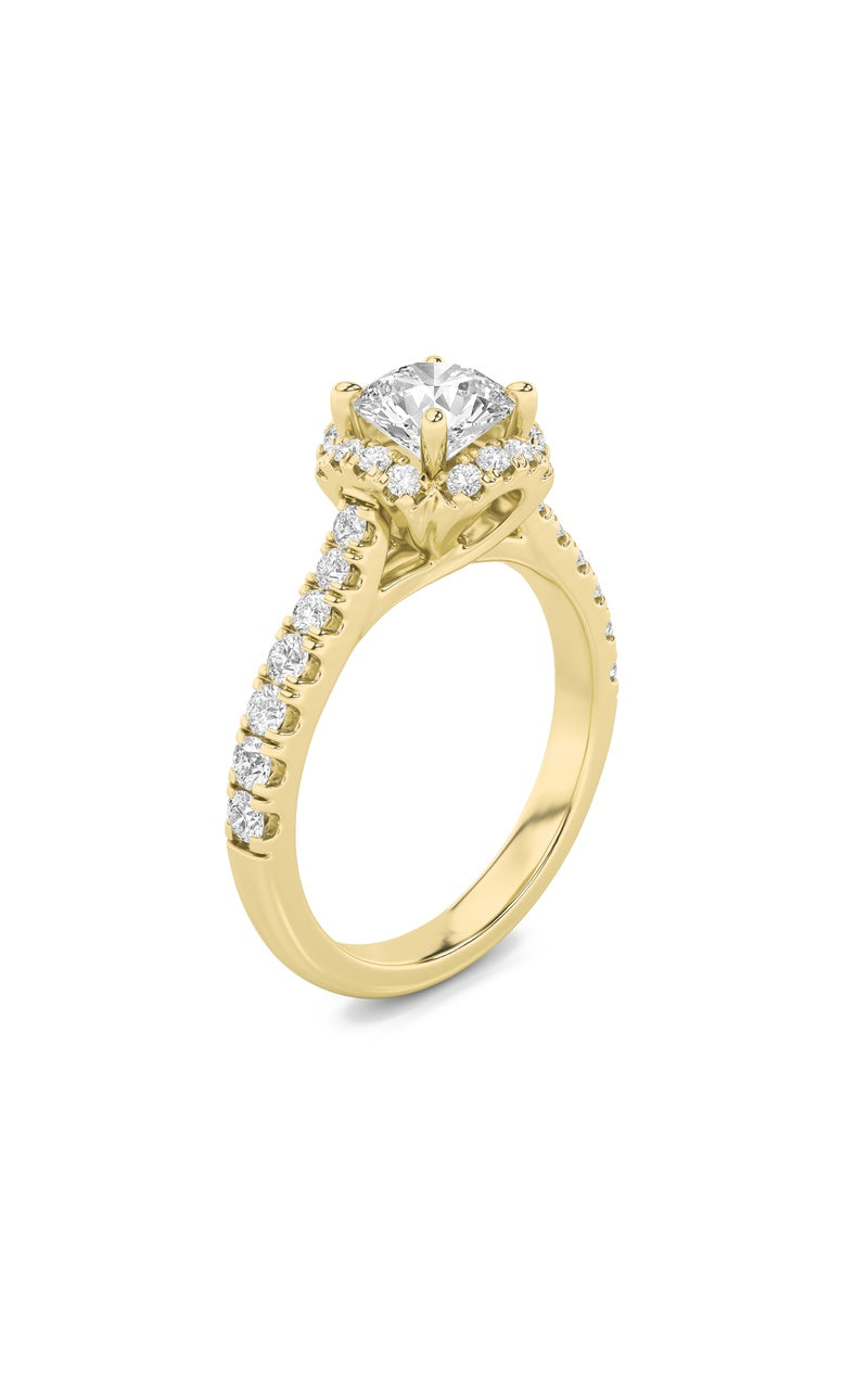 1.5CTW Round Shaped Lab Grown Diamond (F/VS) Halo Accented Engagement Ring in 14K Gold