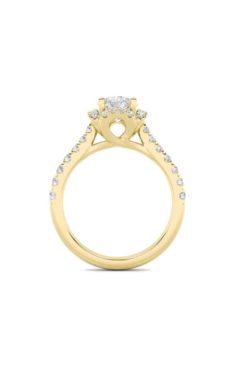 1.5Cttw Round Shaped Lab Grown Diamond (F/VS) Halo Accented Engagement Ring in 14K Gold