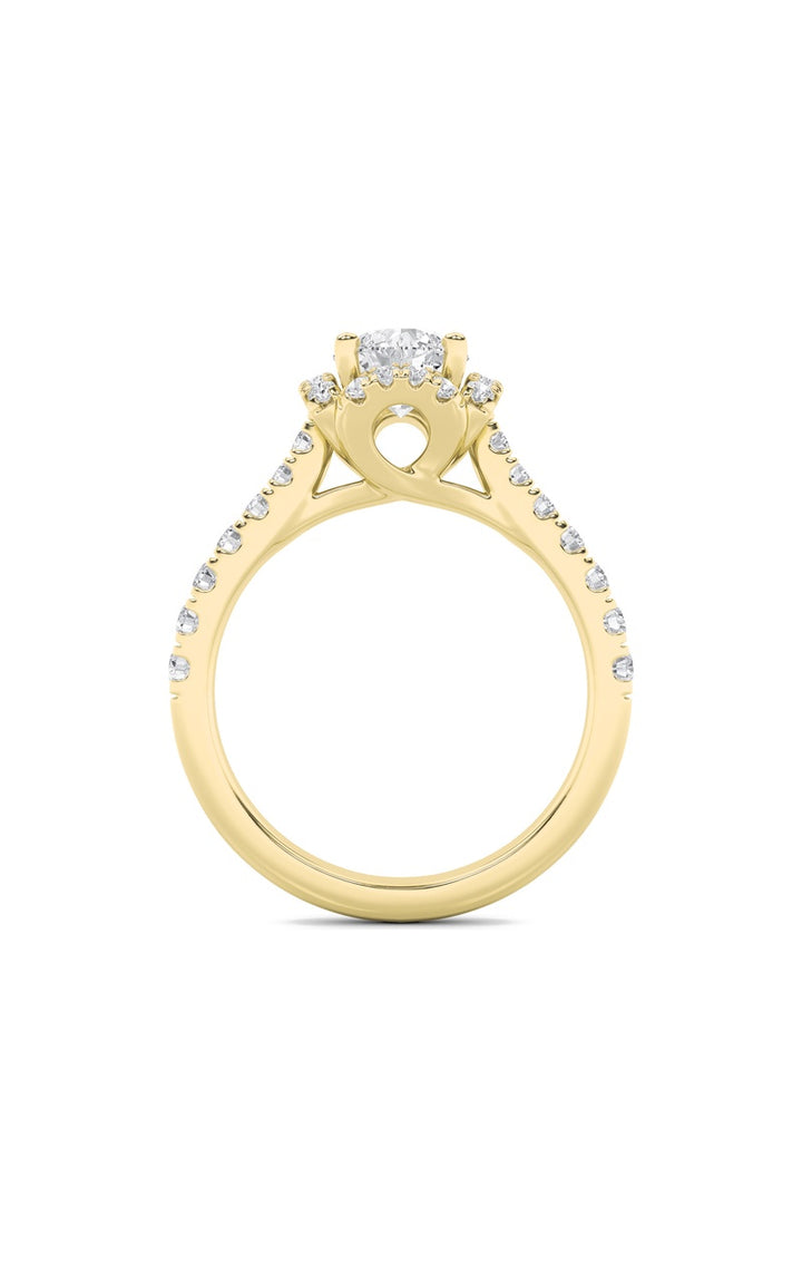 1.5Cttw Round Shaped Lab Grown Diamond (F/VS) Halo Accented Engagement Ring in 14K Gold
