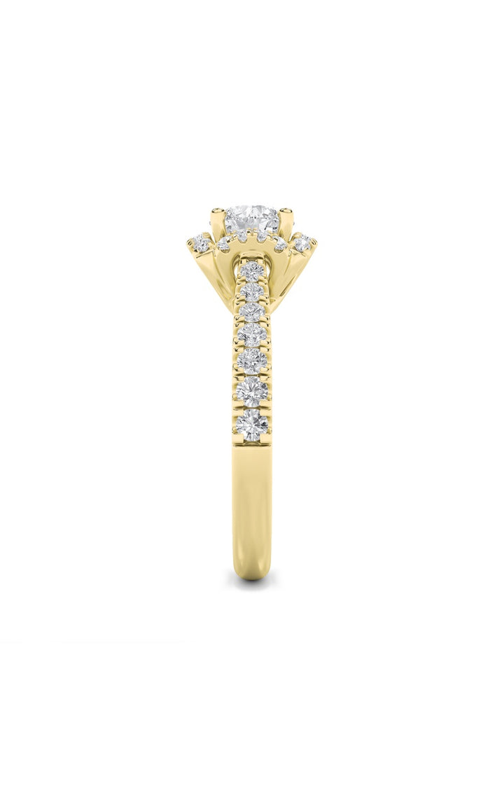 1.5Cttw Round Shaped Lab Grown Diamond (F/VS) Halo Accented Engagement Ring in 14K Gold