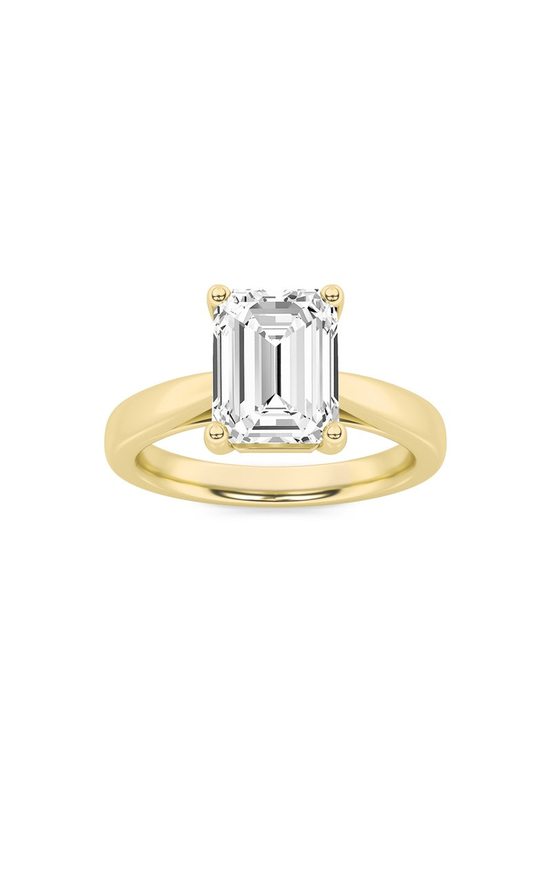 2Cttw Emerald Shaped Lab Grown Diamond (F/VS) Plain Cathedral Trellis Shank Solitaire Engagement Ring in 14K Gold