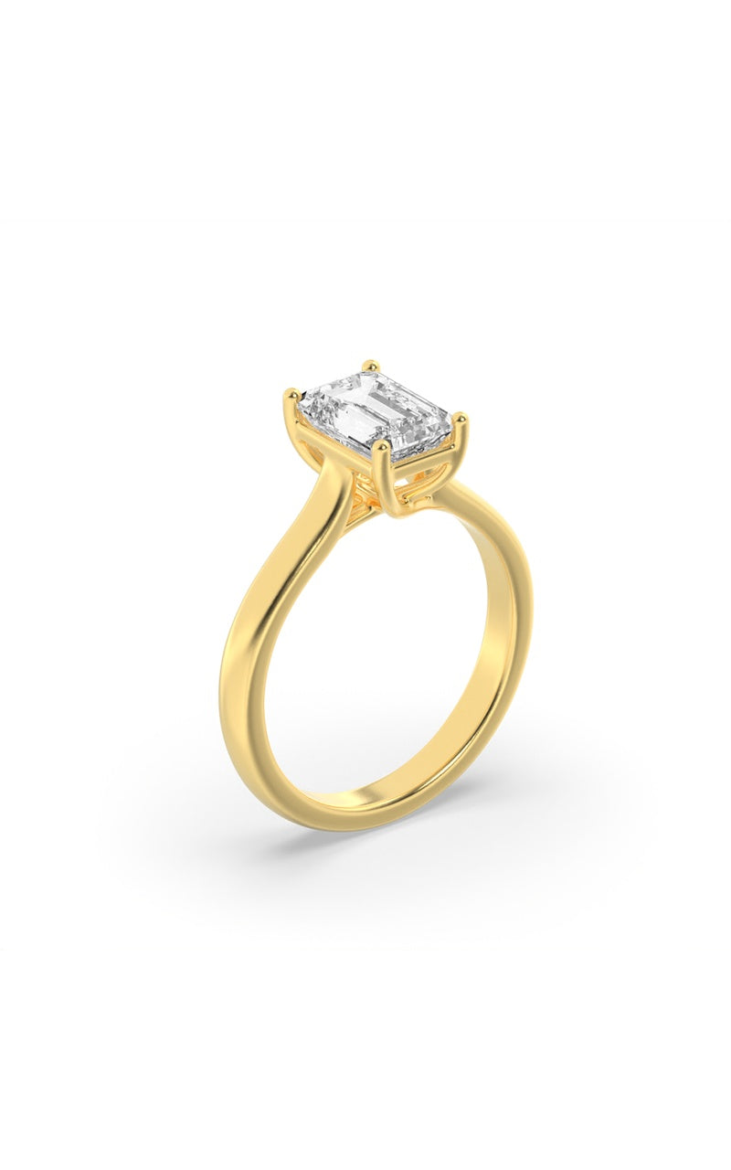 2Cttw Emerald Shaped Lab Grown Diamond (F/VS) Plain Cathedral Trellis Shank Solitaire Engagement Ring in 14K Gold