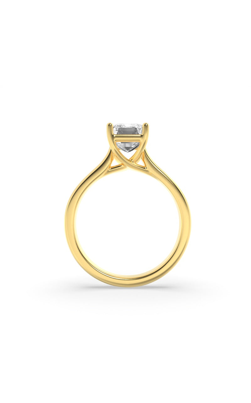 2CTW Emerald Shaped Lab Grown Diamond (F/VS) Plain Cathedral Trellis Shank Solitaire Engagement Ring in 14K Gold
