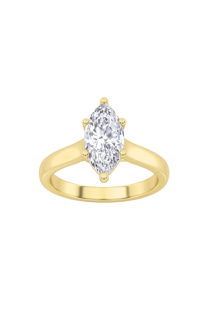 1Cttw Marquise Shaped Lab Grown Diamond (F/VS) Plain Cathedral Trellis Shank Solitaire Engagement Ring in 14K Gold
