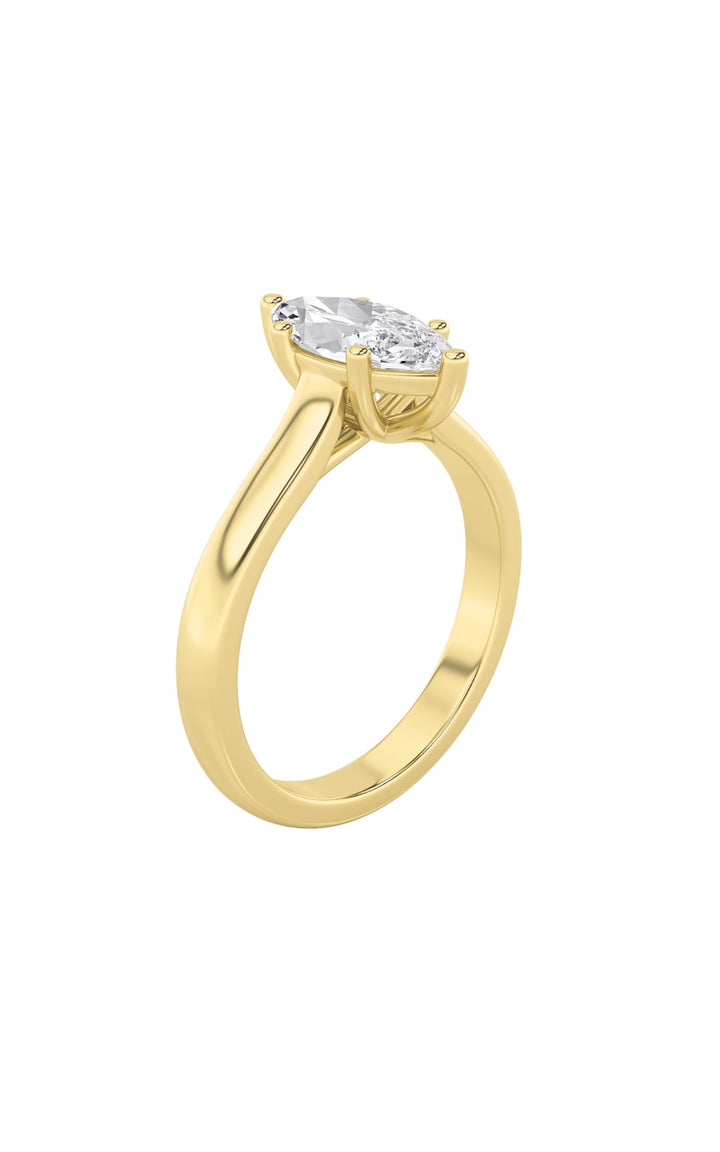 1Cttw Marquise Shaped Lab Grown Diamond (F/VS) Plain Cathedral Trellis Shank Solitaire Engagement Ring in 14K Gold