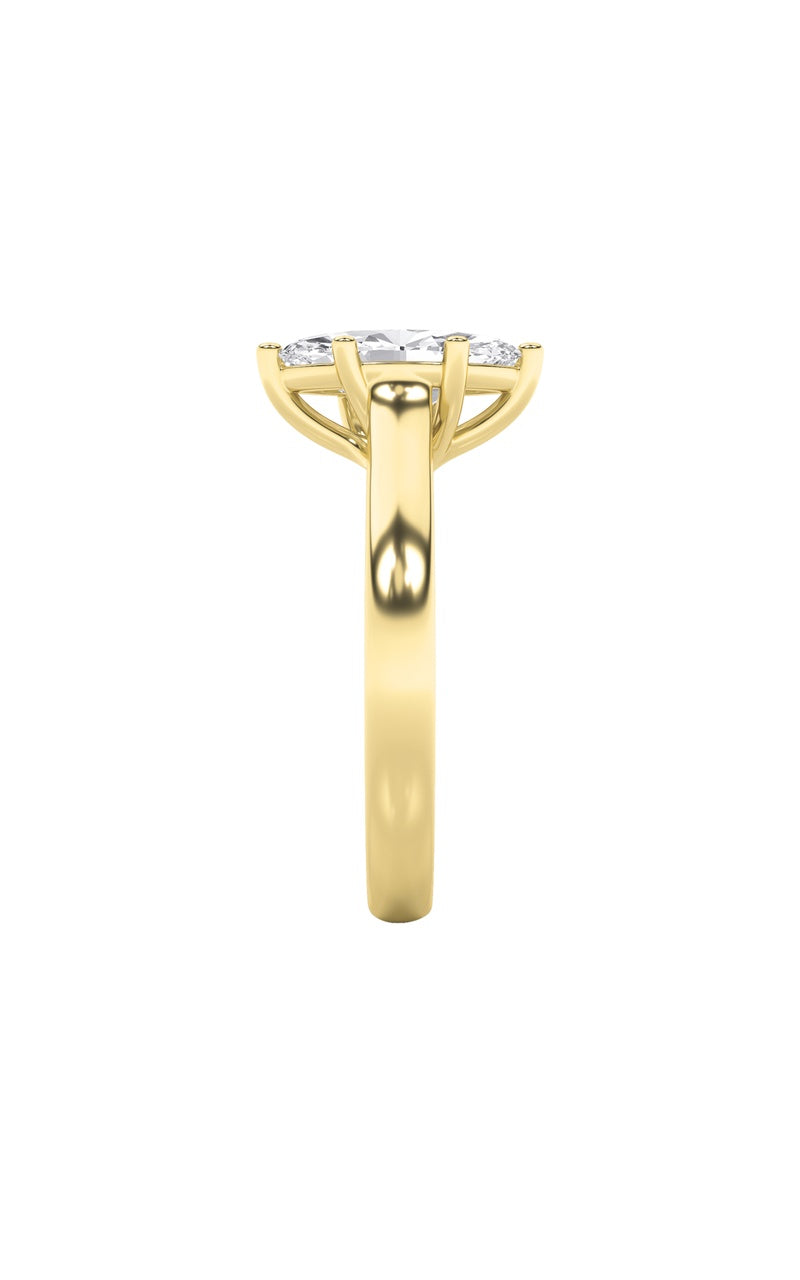 1Cttw Marquise Shaped Lab Grown Diamond (F/VS) Plain Cathedral Trellis Shank Solitaire Engagement Ring in 14K Gold