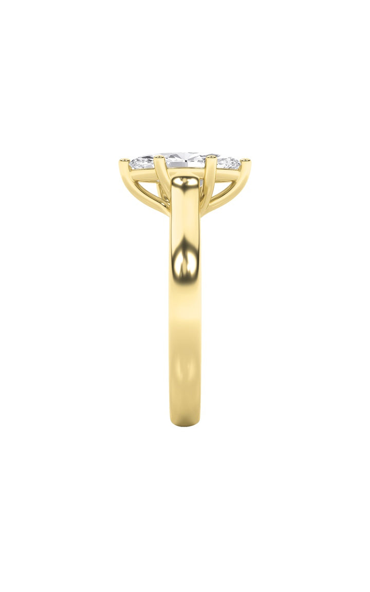 1Cttw Marquise Shaped Lab Grown Diamond (F/VS) Plain Cathedral Trellis Shank Solitaire Engagement Ring in 14K Gold