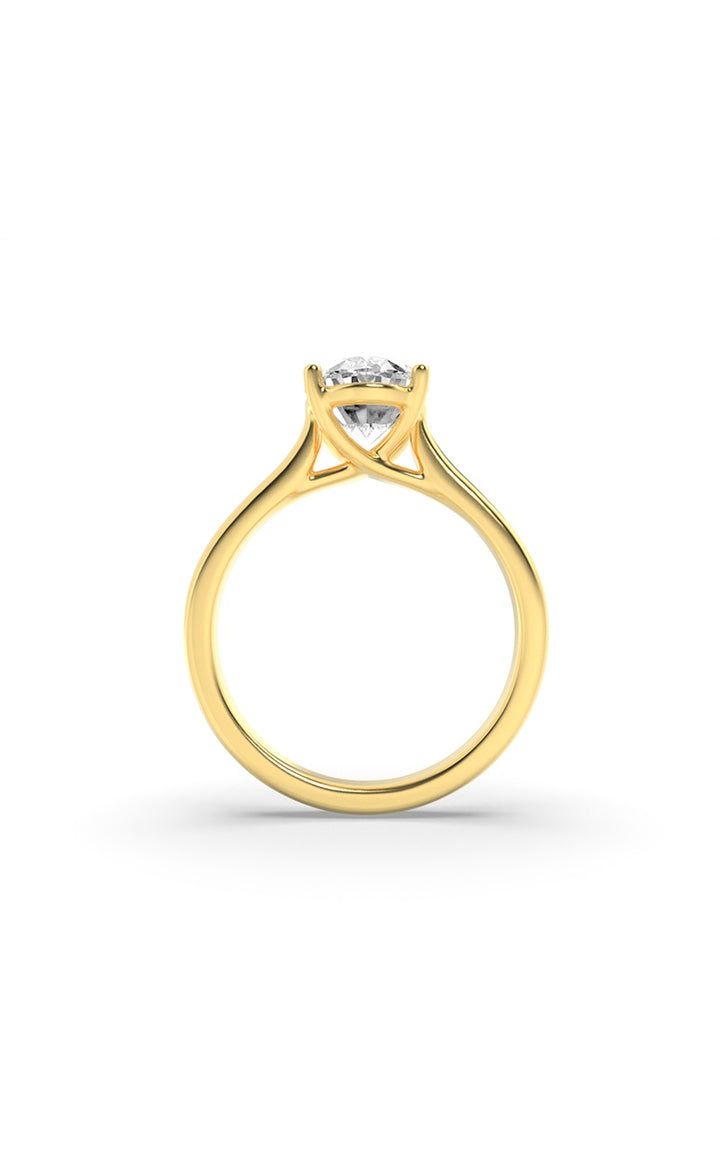 1Cttw Oval Shaped Lab Grown Diamond (F/VS) Plain Cathedral Trellis Shank Solitaire Engagement Ring in 14K Gold