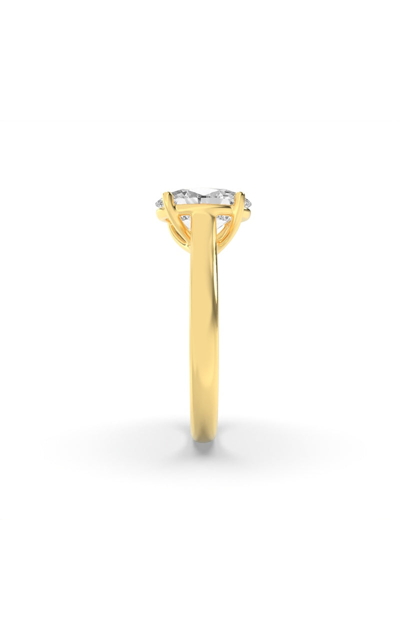 1Cttw Oval Shaped Lab Grown Diamond (F/VS) Plain Cathedral Trellis Shank Solitaire Engagement Ring in 14K Gold