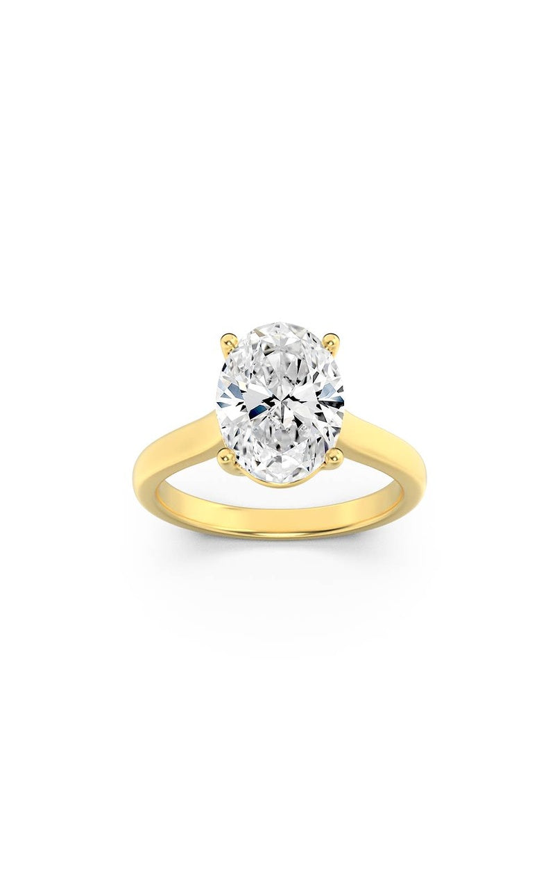1Cttw Oval Shaped Lab Grown Diamond (F/VS) Plain Cathedral Trellis Shank Solitaire Engagement Ring in 14K Gold