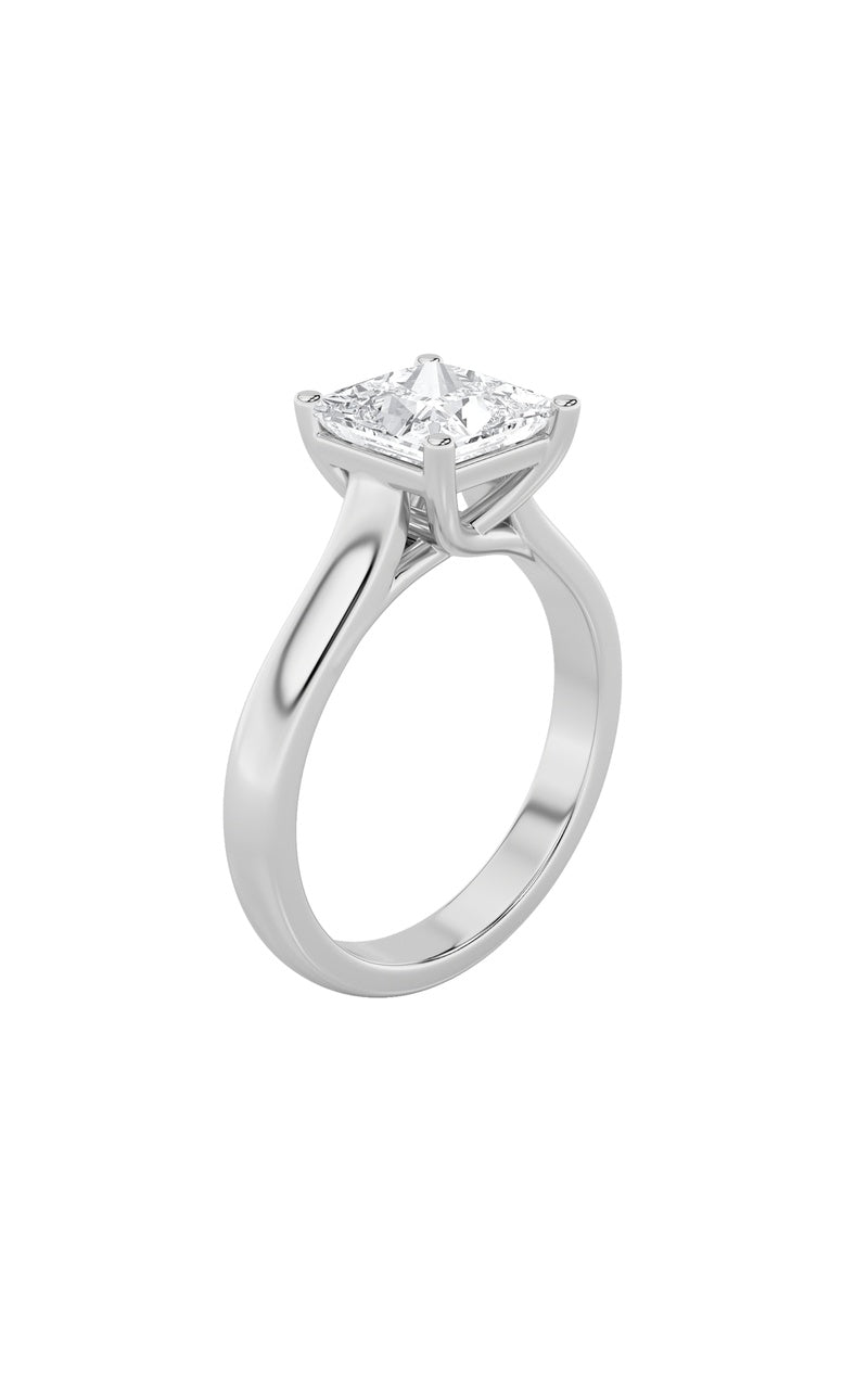 1CTW Princess Shaped Lab Grown Diamond (F/VS) Plain Cathedral Trellis Shank Solitaire Engagement Ring in 14K Gold