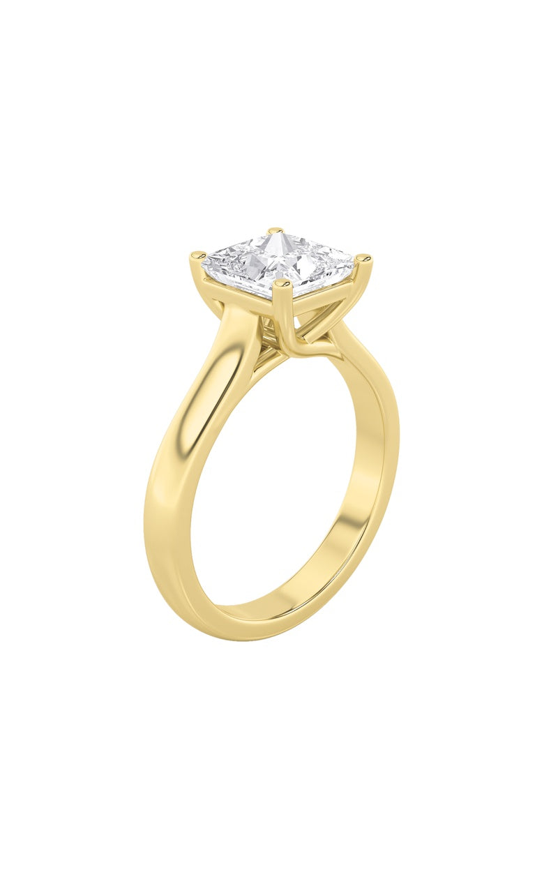 1CTW Princess Shaped Lab Grown Diamond (F/VS) Plain Cathedral Trellis Shank Solitaire Engagement Ring in 14K Gold