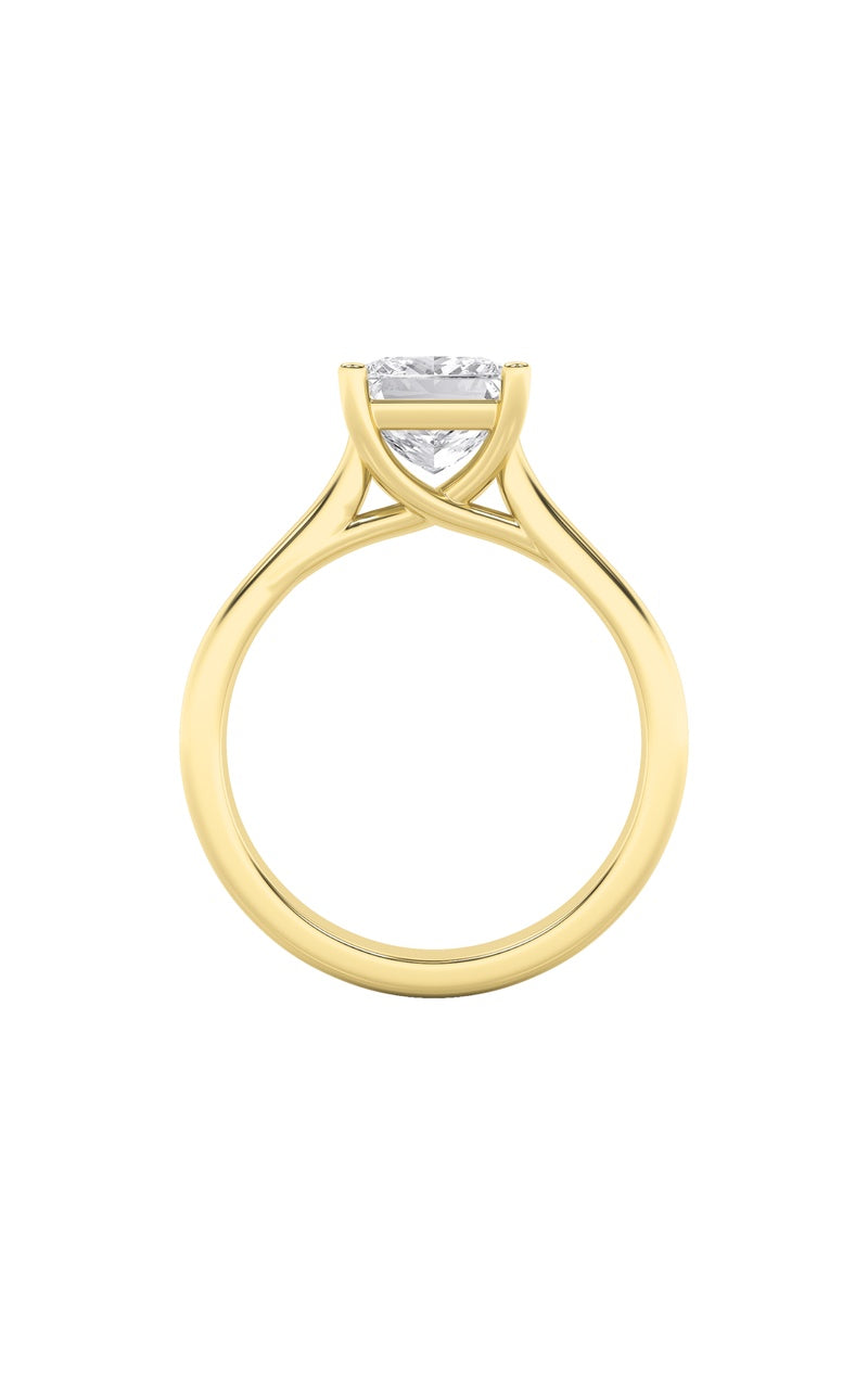 1Cttw Princess Shaped Lab Grown Diamond (F/VS) Plain Cathedral Trellis Shank Solitaire Engagement Ring in 14K Gold
