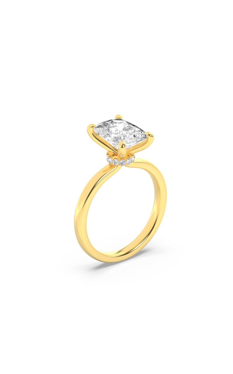 2Cttw Elongated Cushion Shaped Lab Grown Diamond (F/VS) Hidden Halo Plain Shank Engagement Ring in 14K Gold