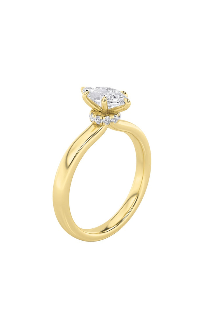 1Cttw Marquise Shaped Lab Grown Diamond (F/VS) Hidden Halo Plain Shank Engagement Ring in 14K Gold