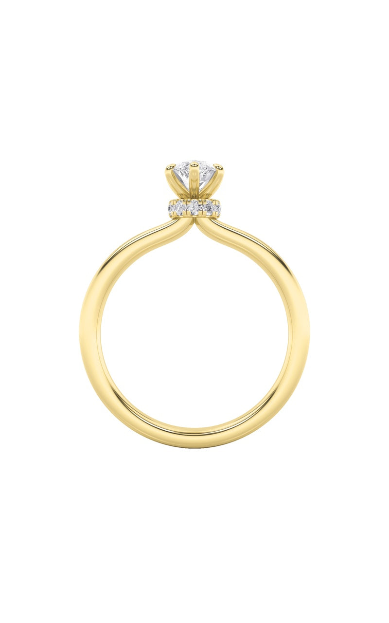 1Cttw Marquise Shaped Lab Grown Diamond (F/VS) Hidden Halo Plain Shank Engagement Ring in 14K Gold