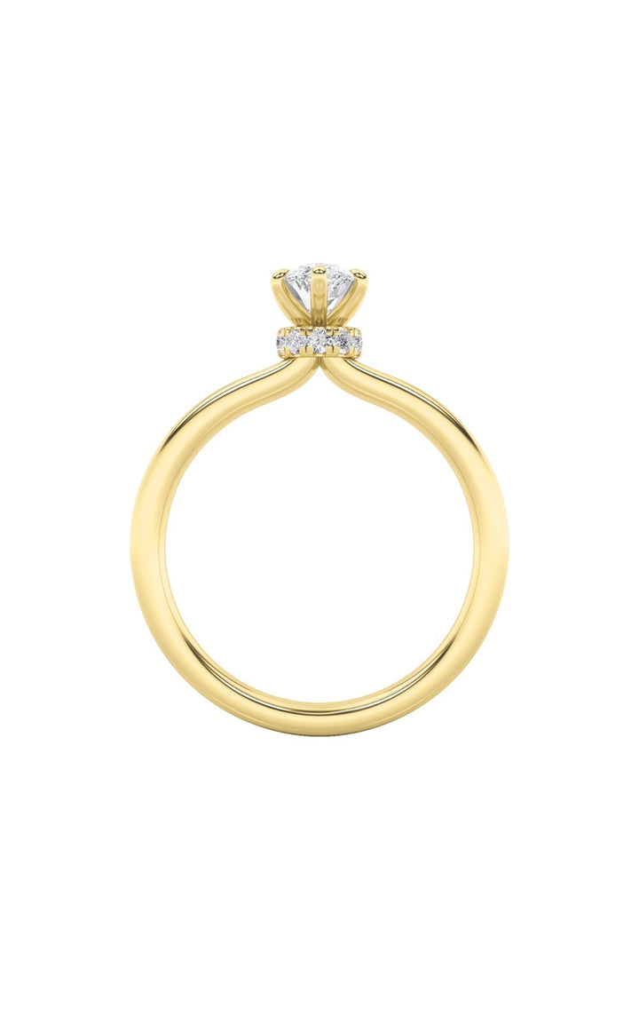 1Cttw Marquise Shaped Lab Grown Diamond (F/VS) Hidden Halo Plain Shank Engagement Ring in 14K Gold