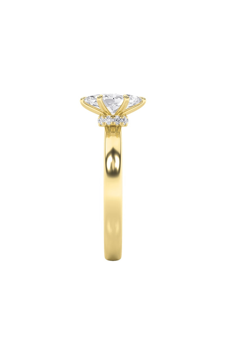 1Cttw Marquise Shaped Lab Grown Diamond (F/VS) Hidden Halo Plain Shank Engagement Ring in 14K Gold