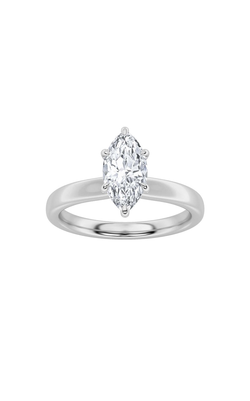 2Cttw Marquise Shaped Lab Grown Diamond (F/VS) Hidden Halo Plain Shank Engagement Ring in 14K Gold