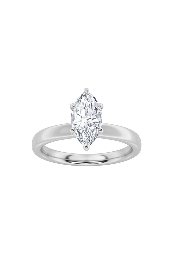 2Cttw Marquise Shaped Lab Grown Diamond (F/VS) Hidden Halo Plain Shank Engagement Ring in 14K Gold