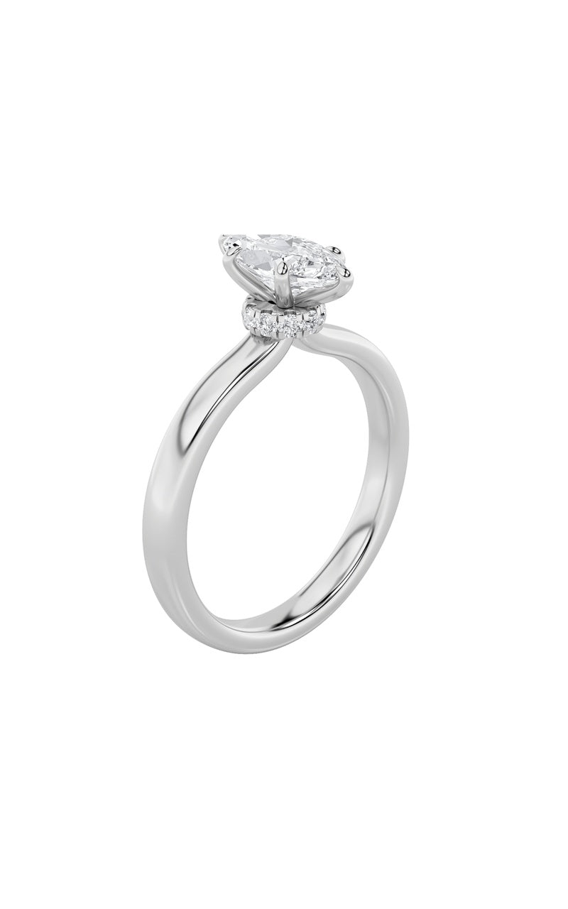 2Cttw Marquise Shaped Lab Grown Diamond (F/VS) Hidden Halo Plain Shank Engagement Ring in 14K Gold