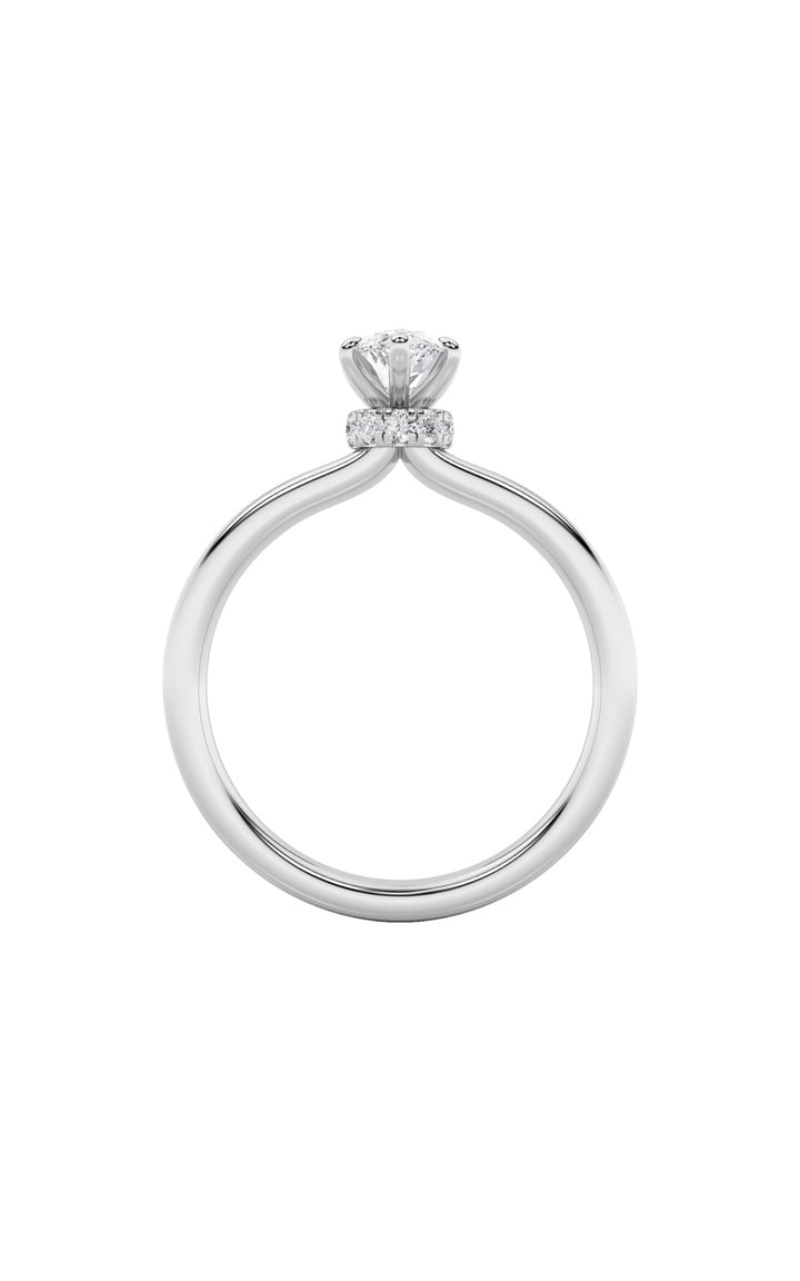 2CTW Marquise Shaped Lab Grown Diamond (F/VS) Hidden Halo Plain Shank Engagement Ring in 14K Gold