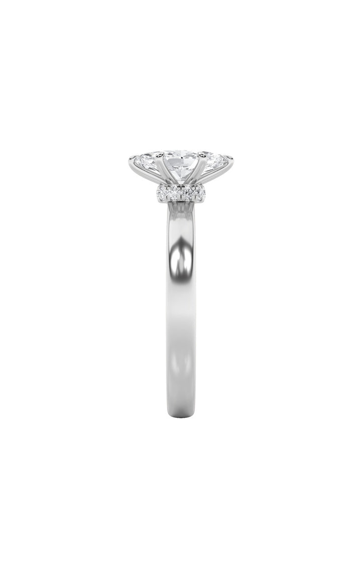 2Cttw Marquise Shaped Lab Grown Diamond (F/VS) Hidden Halo Plain Shank Engagement Ring in 14K Gold