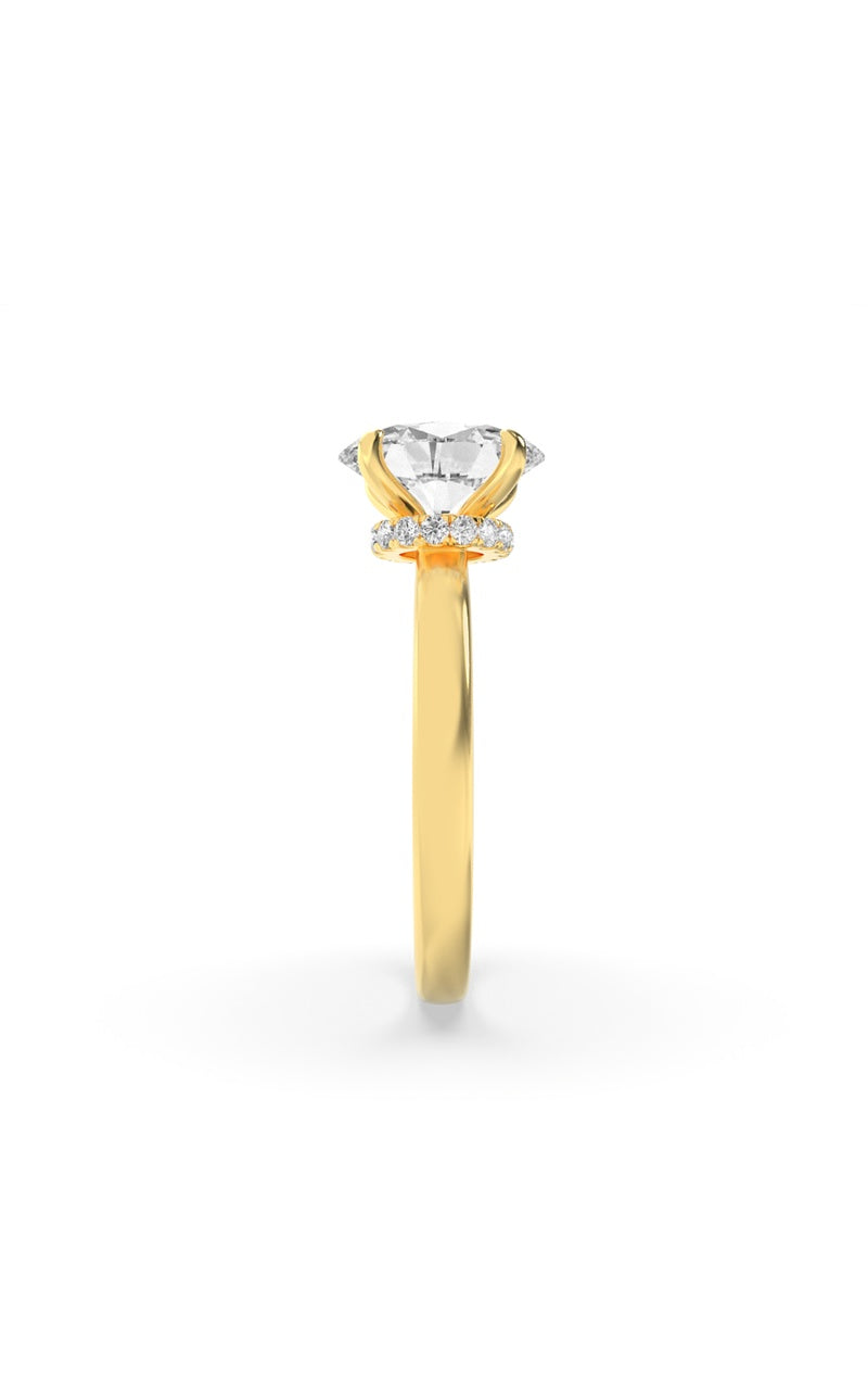3Cttw Oval Shaped Lab Grown Diamond (F/VS) HiddenHalo Plain Shank Engagement Ring in 14K Gold