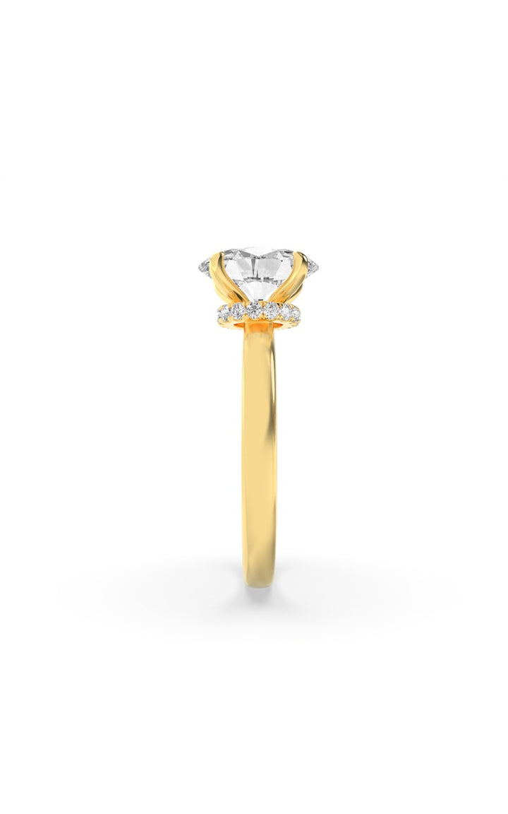 3Cttw Oval Shaped Lab Grown Diamond (F/VS) HiddenHalo Plain Shank Engagement Ring in 14K Gold