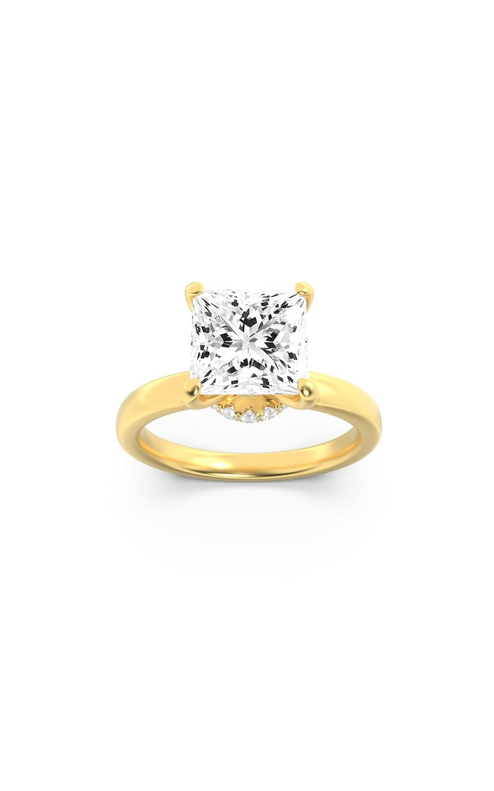 1Cttw Princess Shaped Lab Grown Diamond (F/VS) Hidden Halo Plain Shank Engagement Ring in 14K Gold