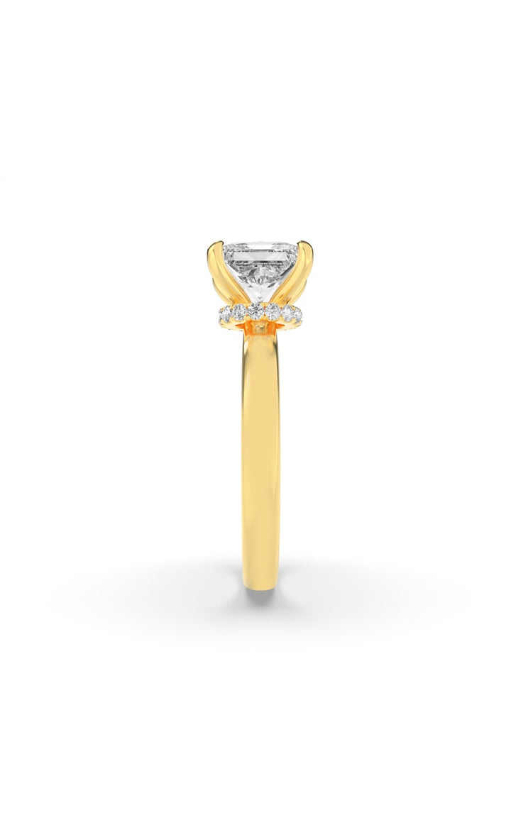 1CTW Princess Shaped Lab Grown Diamond (F/VS) Hidden Halo Plain Shank Engagement Ring in 14K Gold
