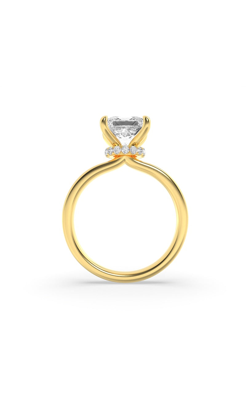 3CTW Princess Shaped Lab Grown Diamond (F/VS) Hidden Halo Plain Shank Engagement Ring in 14K Gold