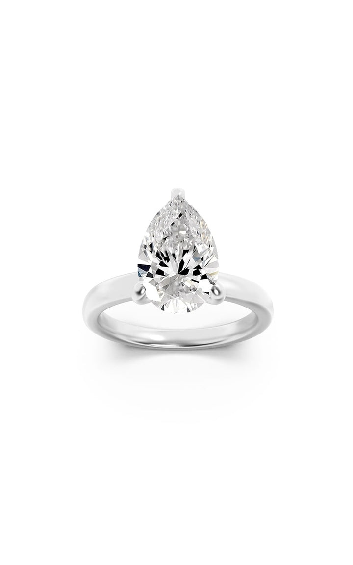 1Cttw Pear Shaped Lab Grown Diamond (F/VS) HiddenHalo Plain Shank Engagement Ring in 14K Gold