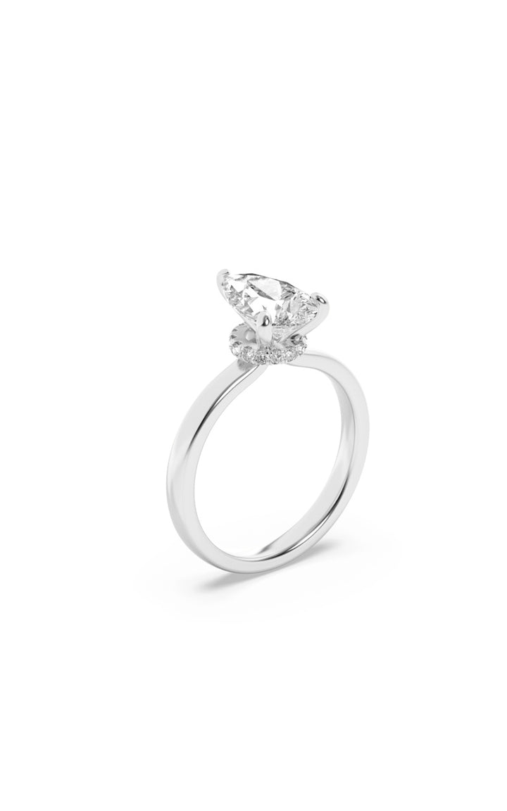 1Cttw Pear Shaped Lab Grown Diamond (F/VS) HiddenHalo Plain Shank Engagement Ring in 14K Gold