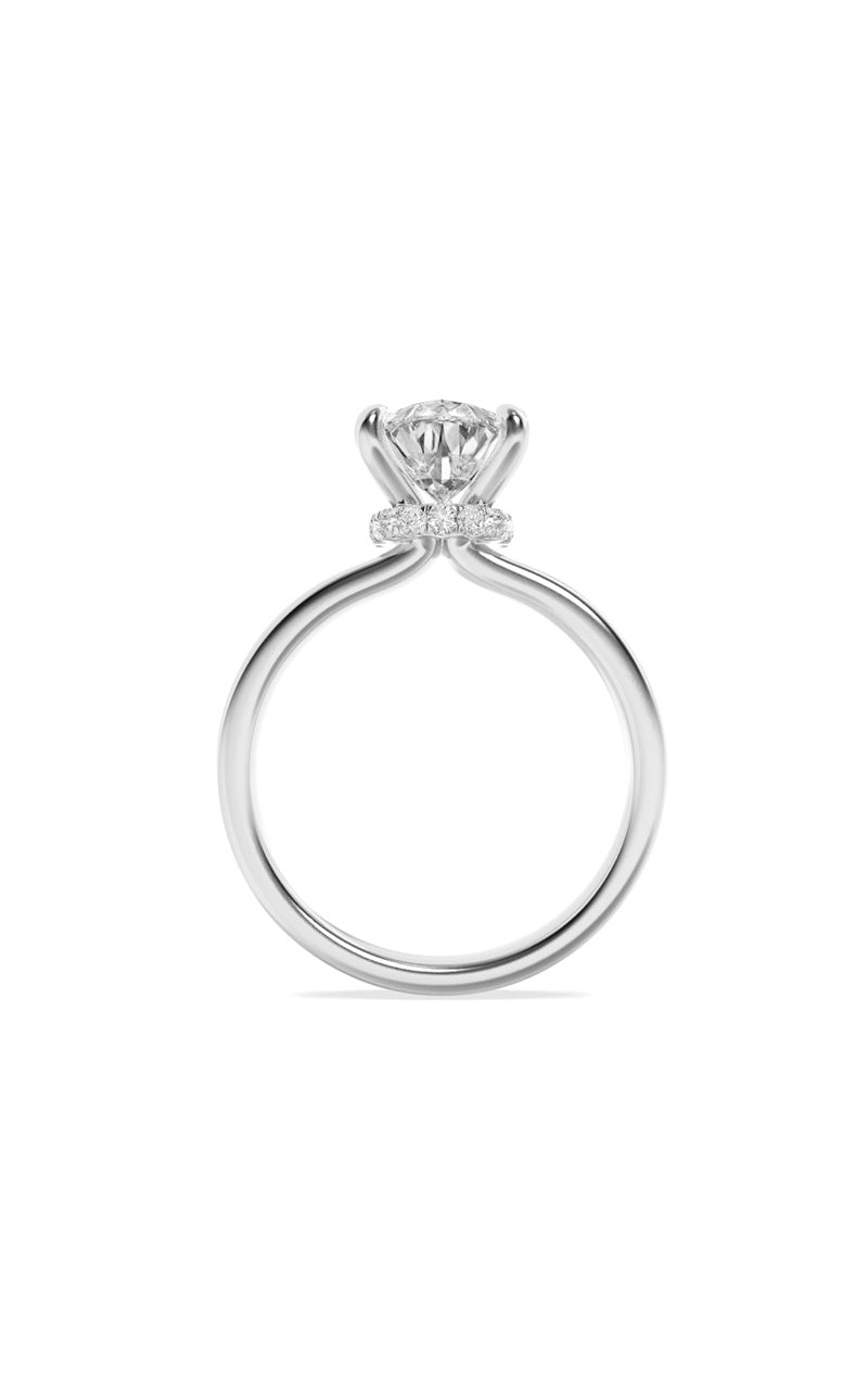 1CTW Pear Shaped Lab Grown Diamond (F/VS) Hidden Halo Plain Shank Engagement Ring in 14K Gold