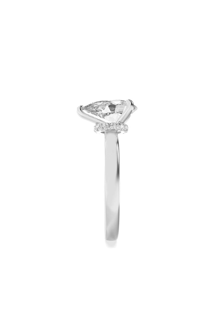 1CTW Pear Shaped Lab Grown Diamond (F/VS) Hidden Halo Plain Shank Engagement Ring in 14K Gold